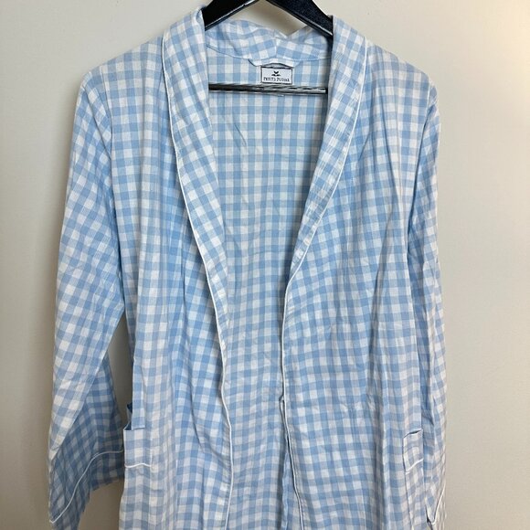 PETITE PLUME Gingham Cotton Robe in Light Blue Gingham Size Medium - Picture 3 of 8